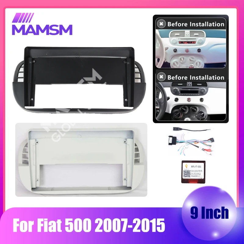 9 Inch Car Radio Fascia For Fiat 500 2007-2015 Head Unit 2 Din Panel DVD GPS Android Stereo Player lnstall Dashboard Frame Cover