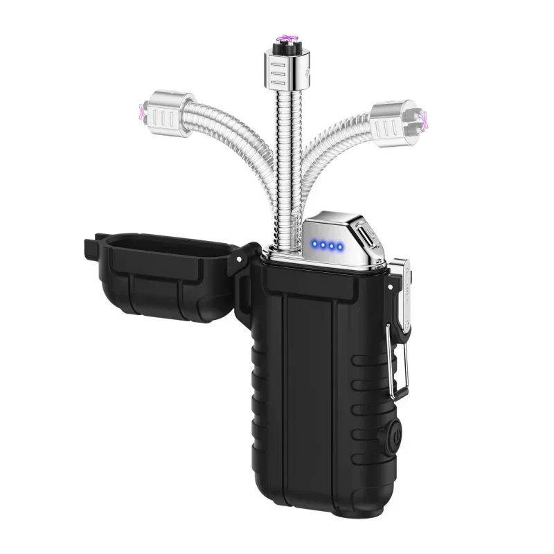 Outdoor Waterproof Rechargeable Cigarette Lighter Retractable 360° Rotating Hose Type-C Rechargeable Lighter with Camping Lights