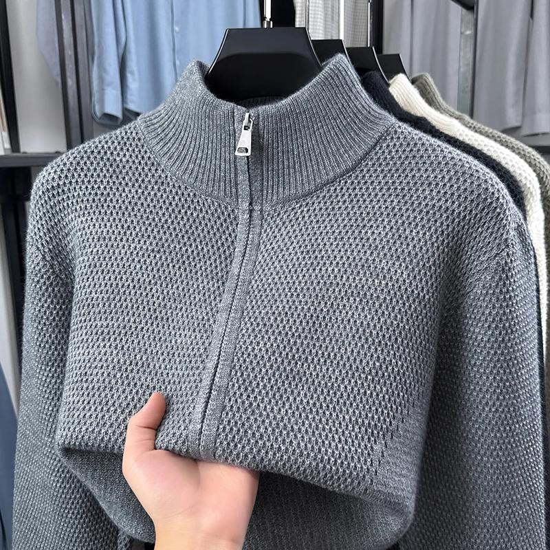 Hochwertige Herren-Strickjacke Hochwertige Marke Einfaches Reißverschluss-Design mit Stehkragen Herbst-Winter Neue Mode Lässiger Pullover-Mantel – Detail 12