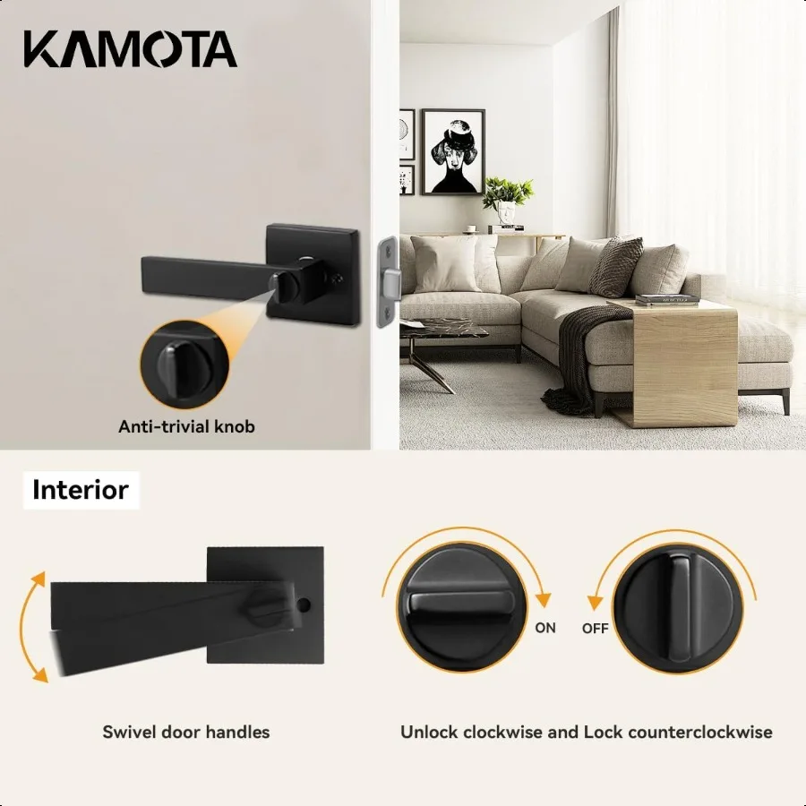 Privacy Deurhendels 4-pack Matzwarte Deurgrepen Bed- en Baddeursloten Interieur Sleutelslotenets Links- en Rechts Omkeerbaar