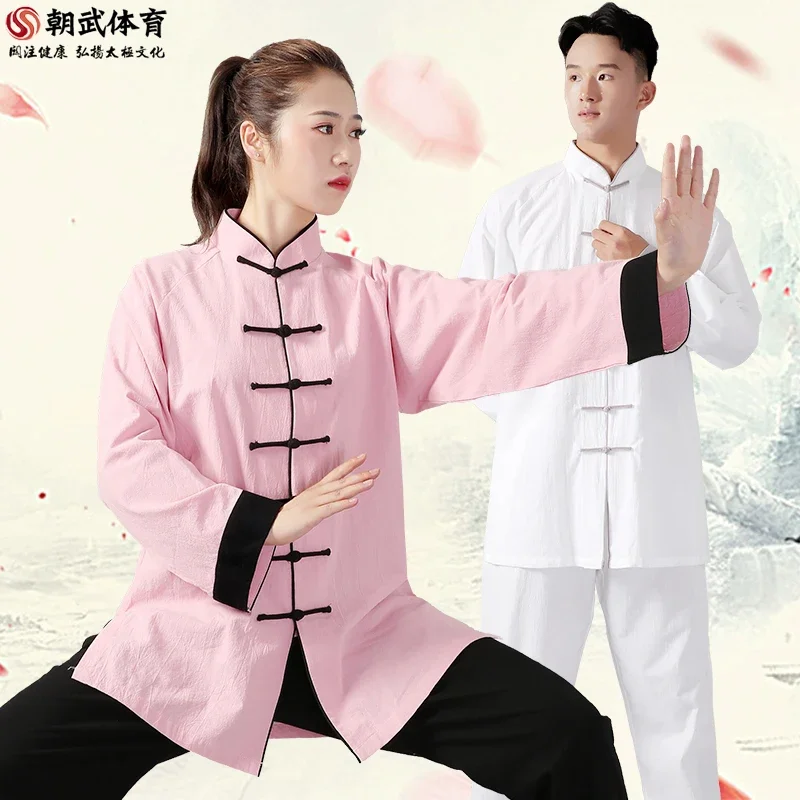 Unisex mężczyźni kobiety Tai Chi Martail sztuki jednolite ubrania bawełniana pościel luźne spodnie z szerokimi nogawkami koszula Kung Fu Tai Chi