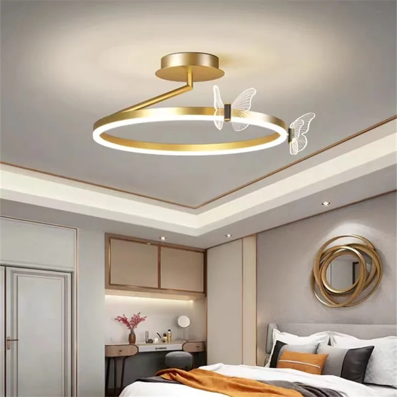 

Nordic ring ceiling light luxury bedroom lamp warm romantic butterfly light creative led minimalist room decor aesthetics light