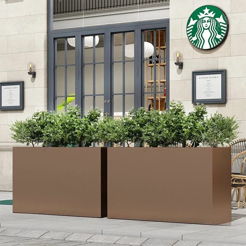 صندوق زهور خارجي من الحديد المطاوع، سرير زهور من الفولاذ المقاوم للصدأ للزراعة المدمجة خارج قسم المبيعات