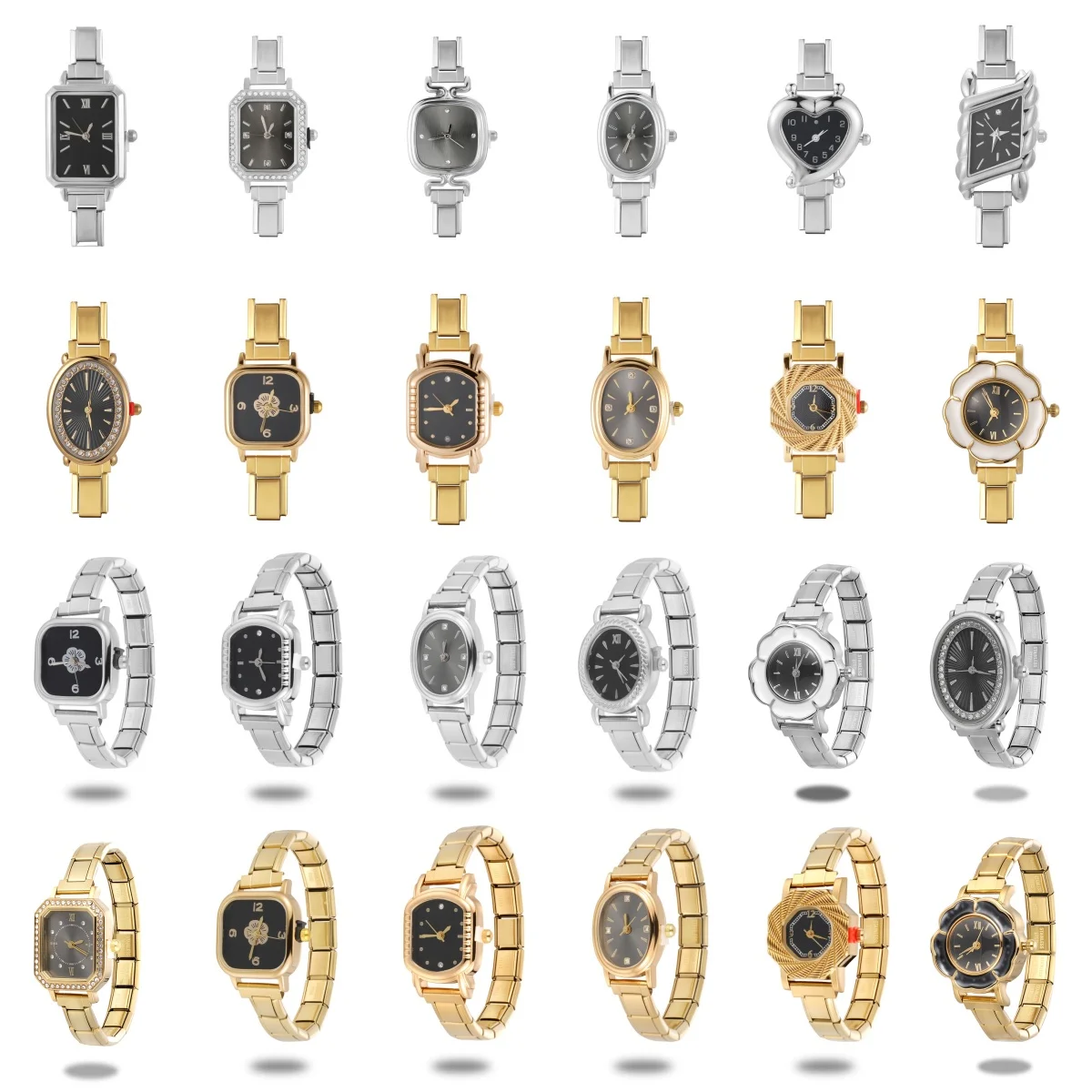 Round Square Black Dial Stainless Steel Watch Head High Quality Women'S DIY Making Bracelet Watch Jewelry Gift Wholesale