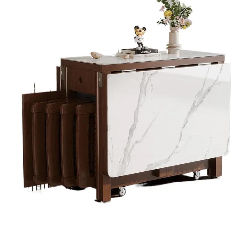 

Nordic solid wood dining table, household retractable folding rectangular dining table and chair combination