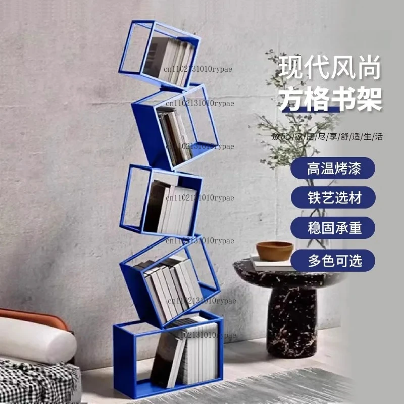Corner vertical bookshelf Floor-to-ceiling multi-layer shelf Simple living room wrought iron bookshelf Home decoration
