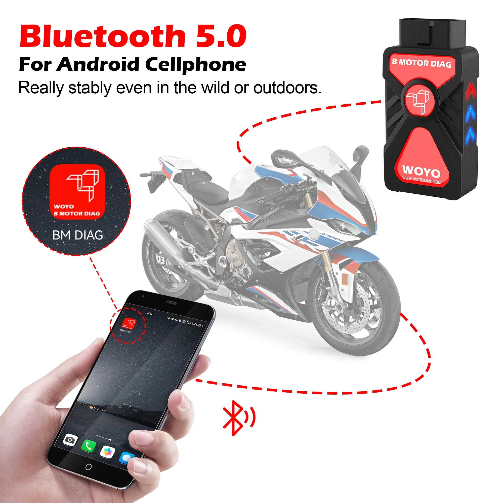 WOYO CTB008 for BMW All Motorcycle OBD2 Diagnostic Scanner, Bluetooth 5.0 Android Cellphone Tester R1200 R1250 S100