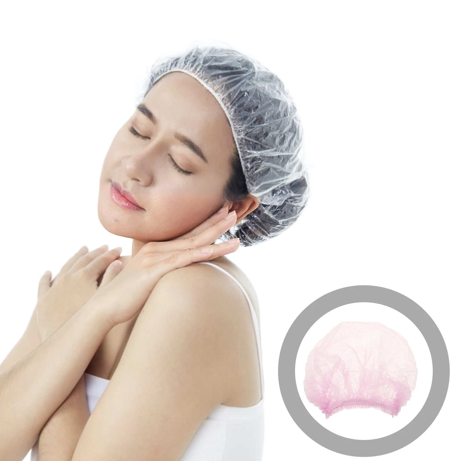 

100pcs Disposable Hair Nets Non Woven Mesh Covers 19 Inch Double Strips Beauty Salon Bath Cap for Use