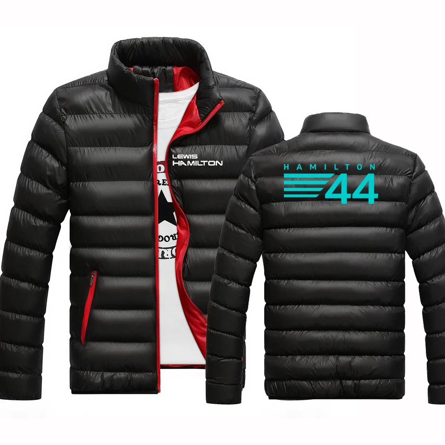 F1 Driver Lewis Hamilton Digital 44 Mens New Winter Stand-Up Collar Cotton Jacket Fashion Parker Zipper Hoodies Padded Warm Coat