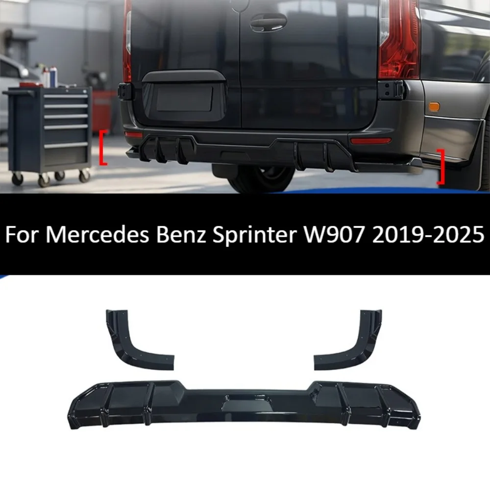 Rear Bumper Spoiler For Mercedes Benz Sprinter W907 2019-2025 3PCS ABS Gloss Black Diffuser Trim Exterior Styling Auto Accessory