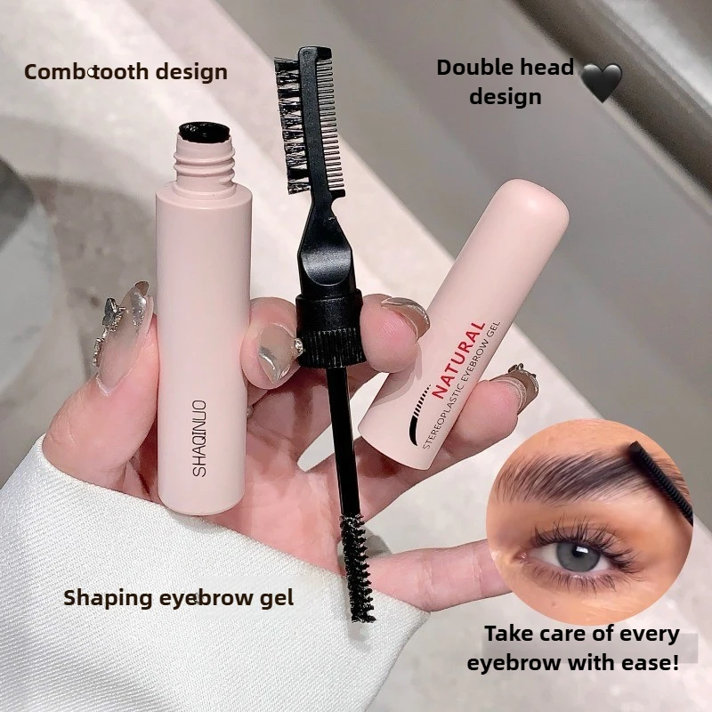Gel de sobrancelha 3D transparente 2 em 1 de ponta dupla com efeito de laminação de penas naturais Spoolie à prova d'água para segurar todo o dia para sobrancelhas selvagens