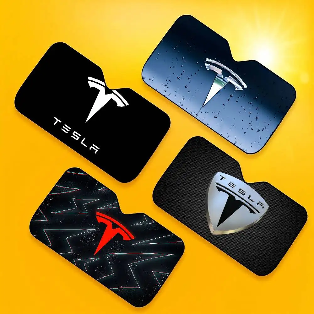 T-eslas-a LOGO Foldable Front Windshield Sunshade 70x130cm Anime Cartoon Foils Car Sun Visor Sun Shade Protect