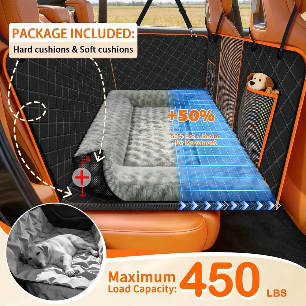 Extra Large Waterproof Dog Seat Cover with Bed Mat, Anti-Scratch, Easy to Clean, Holds 450lbs