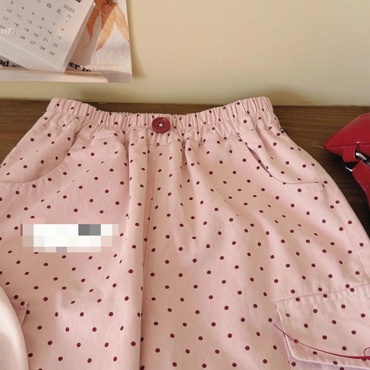 Girls 2026 Fall New Cargo Pants Kids Korean Pink Polka Dot Bow Knot Super Cute Casual Wide Leg Pants