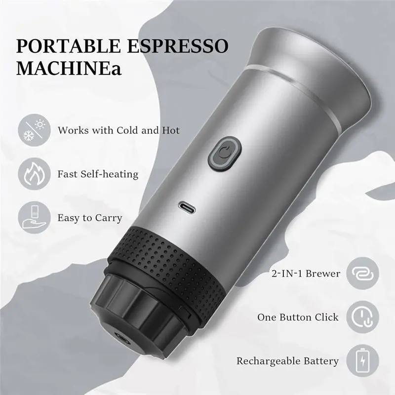 CKFAM-Portable Espresso Coffee Machine 3-In-1 Electric& Wireless Compatible With Capsules And Powder Ideal For Home Travel