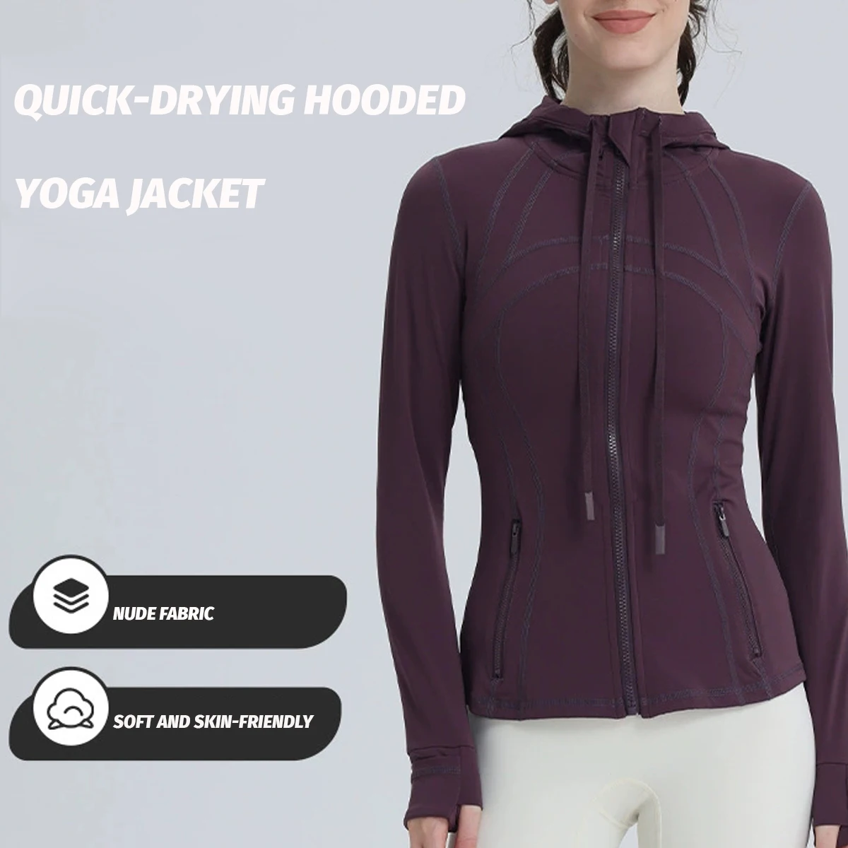 

Облегающая спортивная одежда на весну/лето, высокоэластичная удобная куртка для фитнеса - женская куртка для йоги с капюшоном