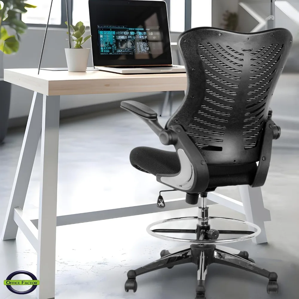 Ergonomic 300-Pound Capacity Drafting Chair with Flip-Up Armrests for Tall Office and Standing Desk Use