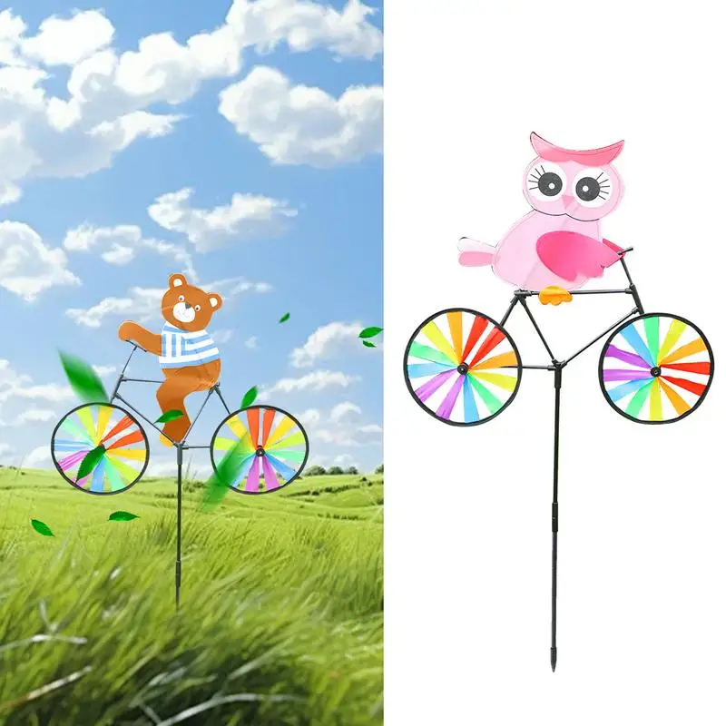 Bicycle Windmill For Yard 3D Animal Sculpture Bicycle Spinner Windmill Adorable Bicycle Wind Spinners Outdoor For Yard Garden