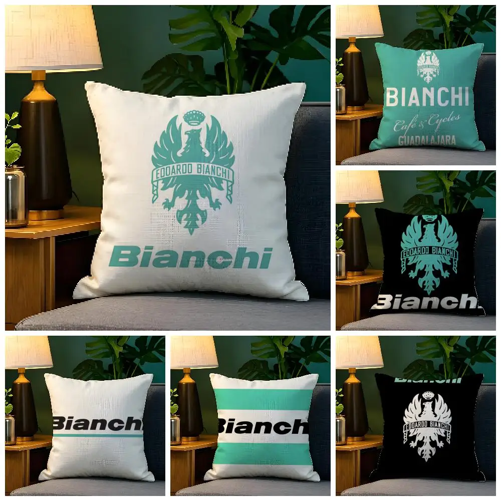 Funda de almohada de lino natural, funda de almohada decorativa de doble cara para sofá, decoración del hogar, logotipo de lujo B-Bianchi
