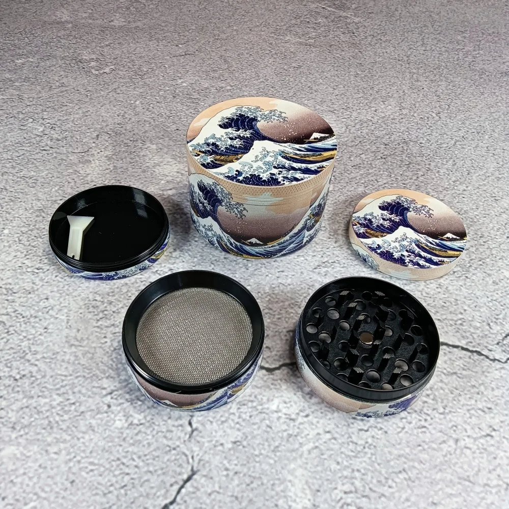 1.6/2/2.5inch Sea Wave Metal Herb Grinder Mill Mortar 4-Layers Vanilla Bud Tobacco Grinder Grass Cigar Smoking Cigarette Tool