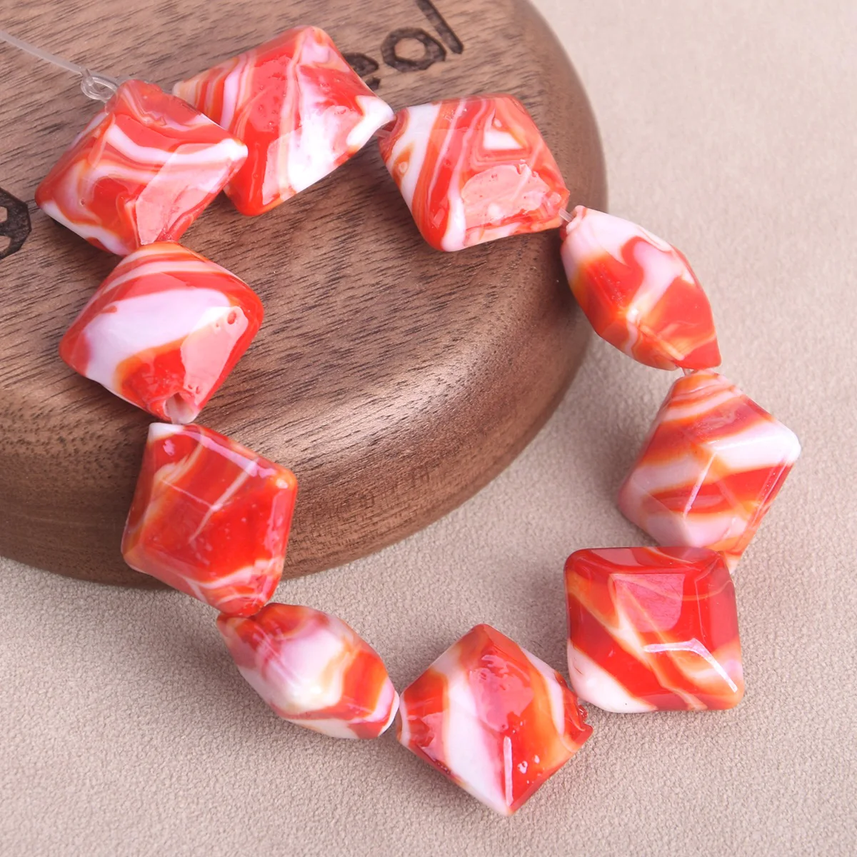 10pcs 21x20mm Red Rhombus Shape Handmade Lampwork Glass Loose Beads For DIY Crafts Jewelry Making Findings