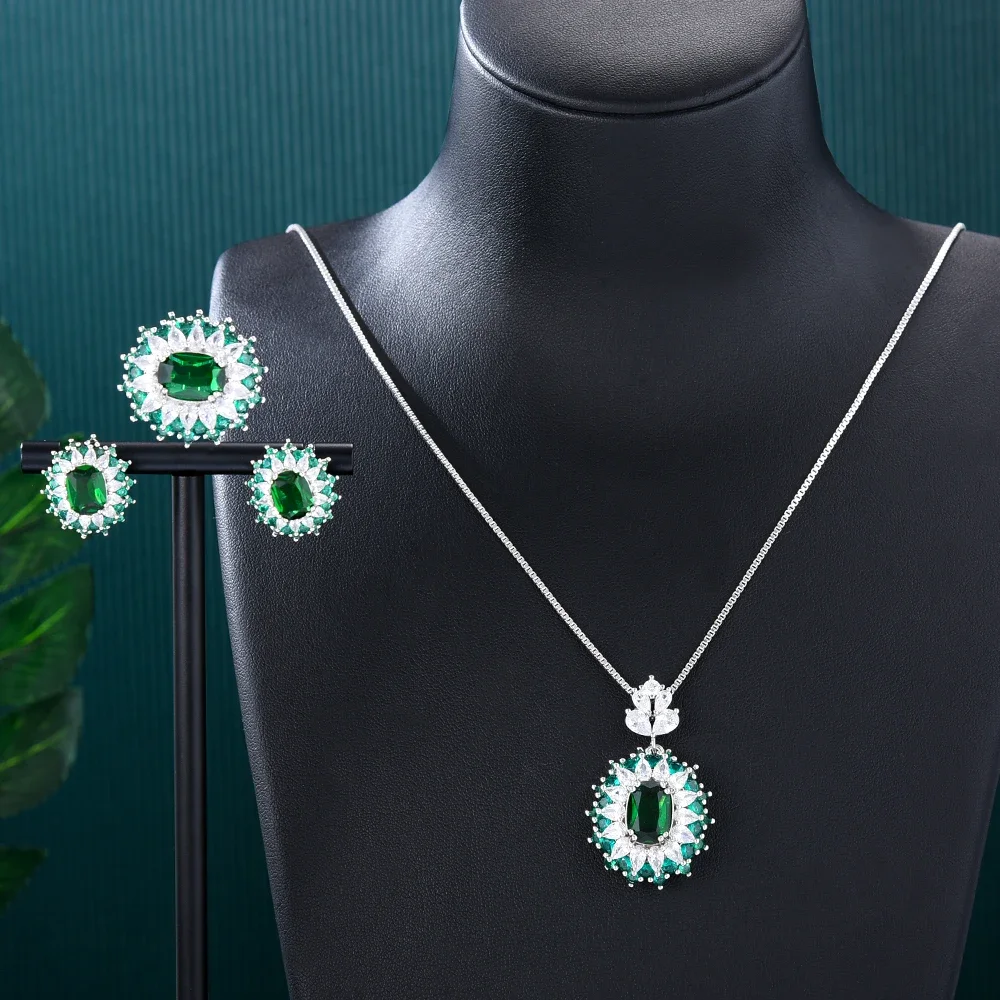 

Kellybola Gorgeous Luxury Green Necklace Ring Earrings Jewelry Sets Charm Bracelet DIY Cubic Zircon Party Show Gift Accessories