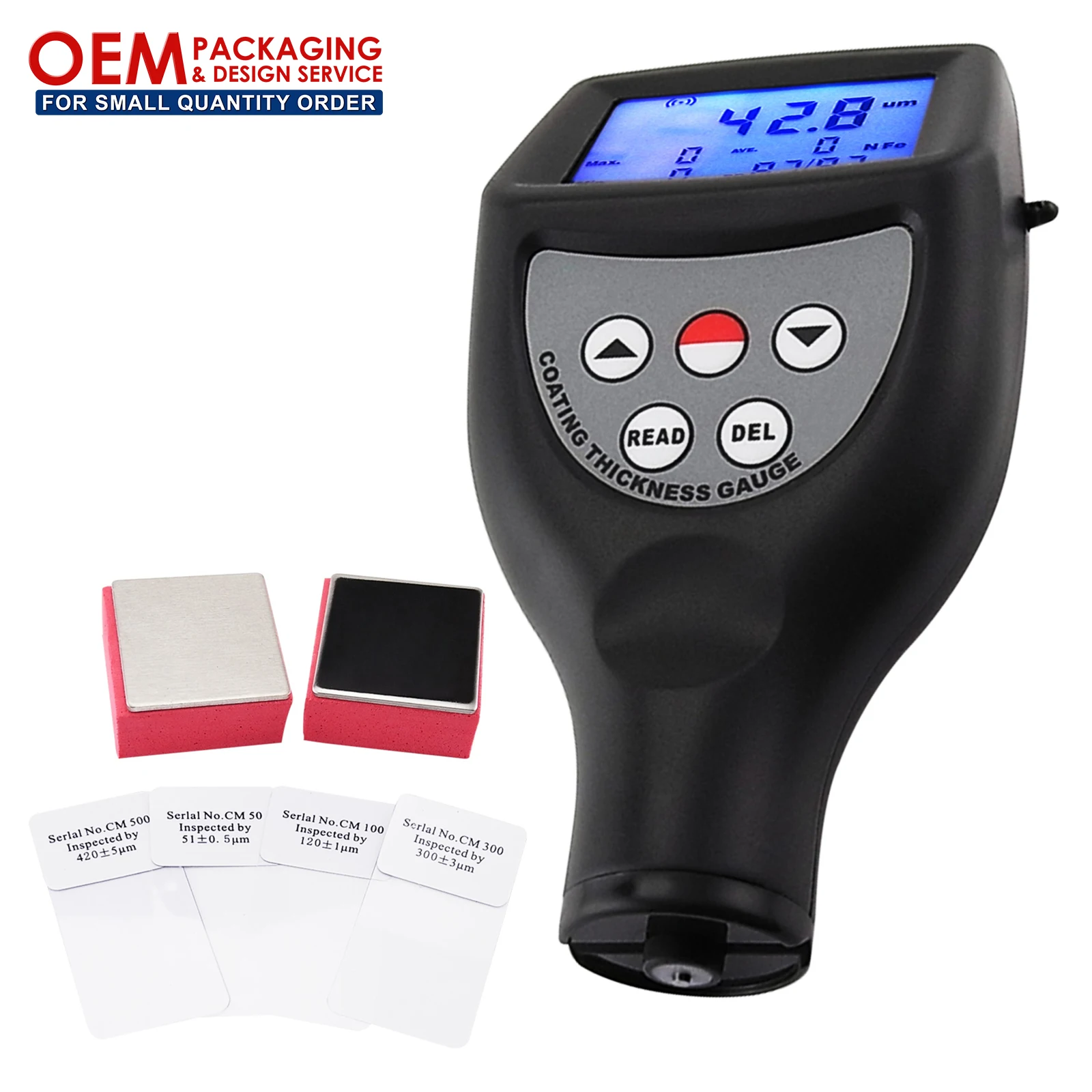 

Coating Thickness Gauge Digital Meter 0-1250um / 0-50 mil Range Built-in F / NF Probes (OEM Packaging Available)