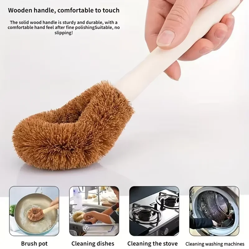 1 Buah Sikat Pot Kelapa Gagang Panjang Sikat Cuci Pot Sikat Pembersih Sikat Pembersih Mangkuk Ternak Anjing Sapi