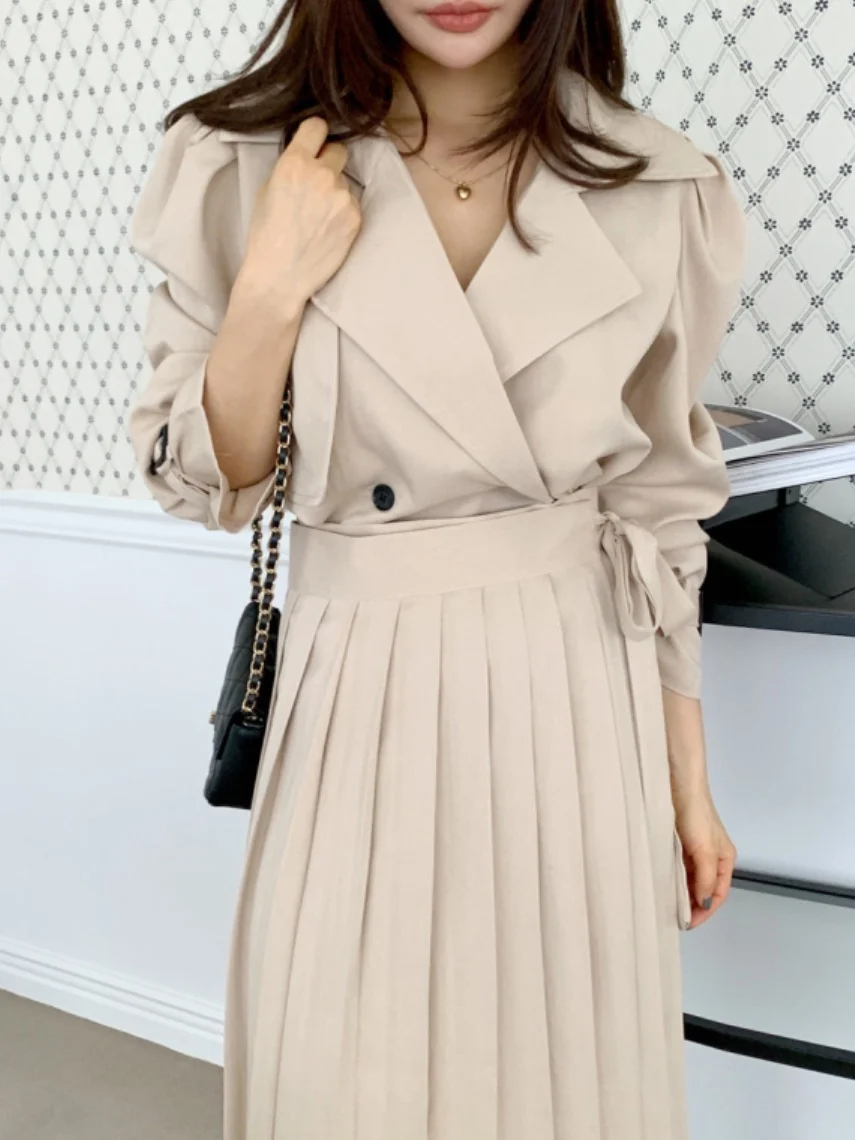 

Шикарный костюм с воротником или женский топ с плиссированной юбкой, модный осенний комплект одежды Ele Quali Long Sve B...