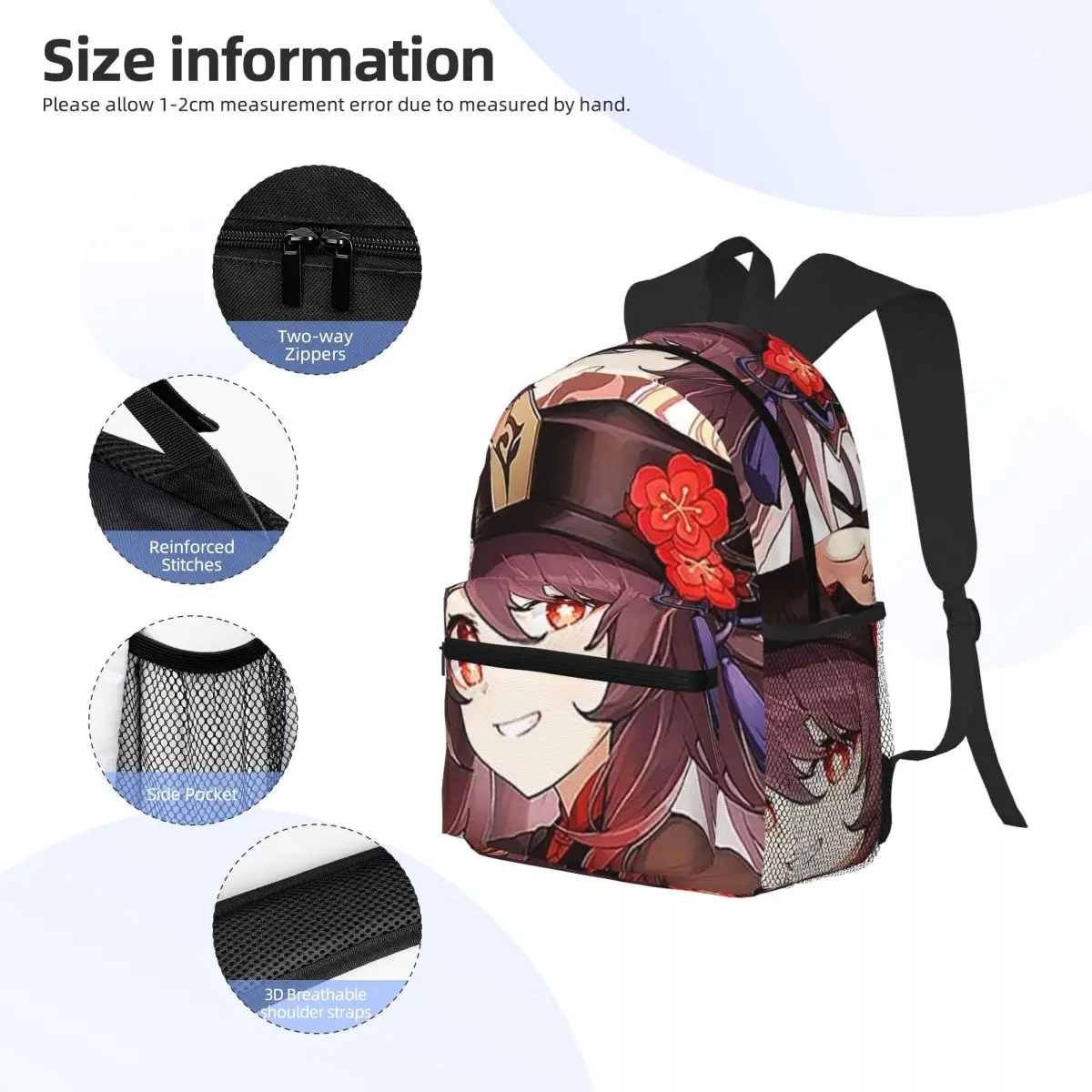 Genshin Impact Ransel Pelajar Tas Sekolah Tas Travel Hiking untuk Pria Wanita Tas Buku Fashion Tas Bahu