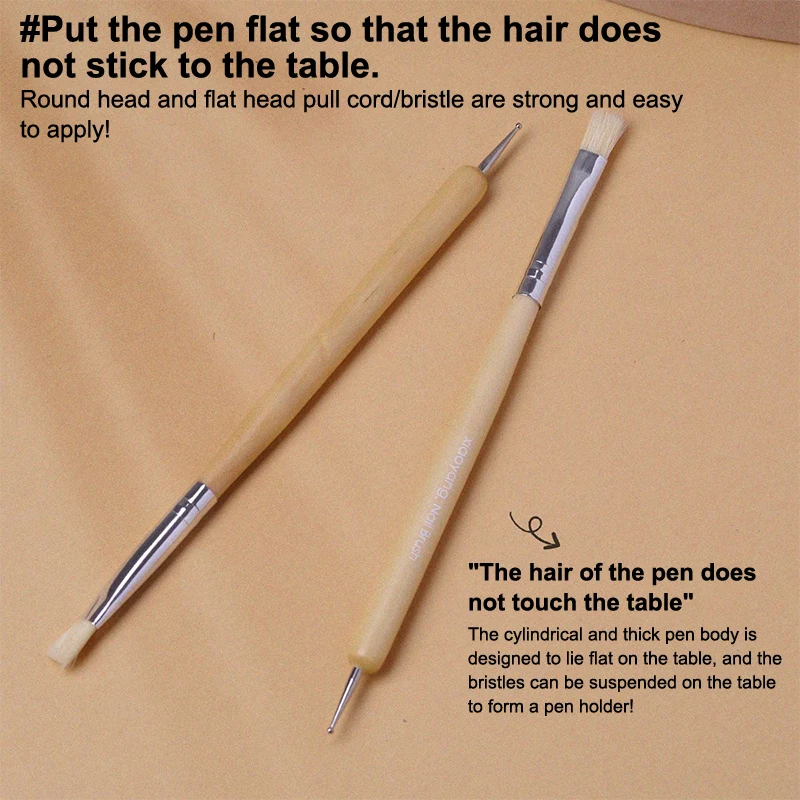 Nail Point Drill Pen Wooden Pen Bar Stirring Nail Polish Draw Five Petals Flower Polka Dot Double Head Stainless Bar Pen
