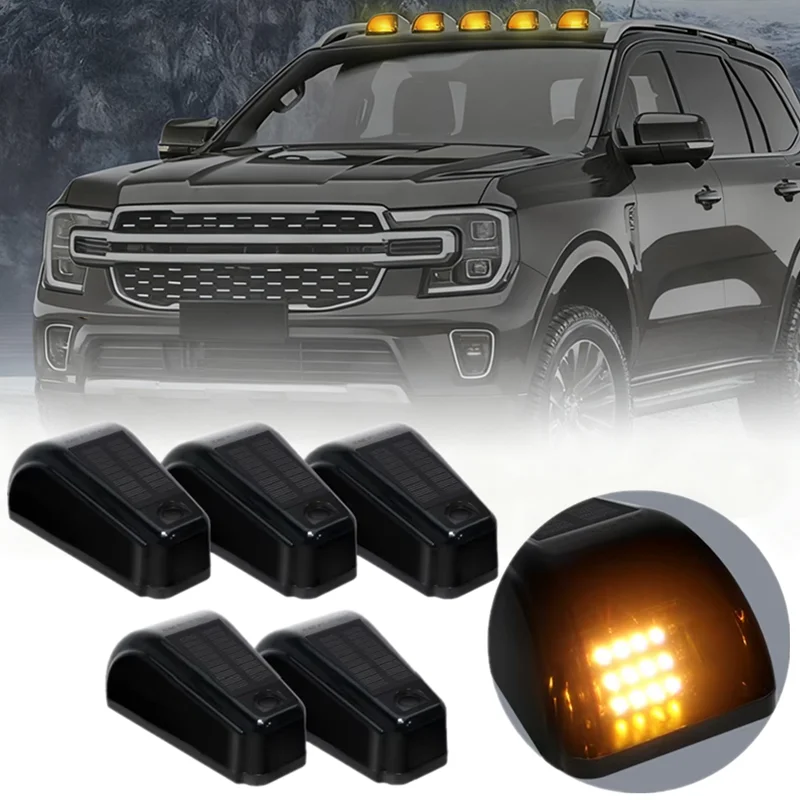

5PCS LED Solar Powered LED Car Roof Marker Truck Sidelight for Pickup Trailer SUV Cab Roof Top Running Signal Lamp Waterproof