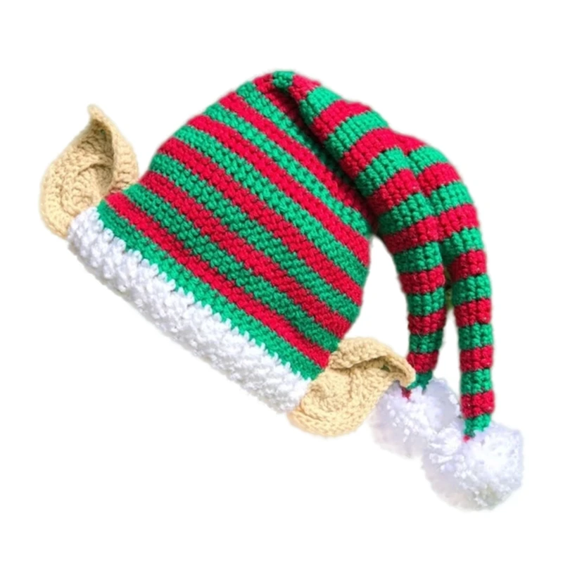 Christmas Party Knitted Elf Hat Colorful Striped Beanie Hat Christmas Decoration