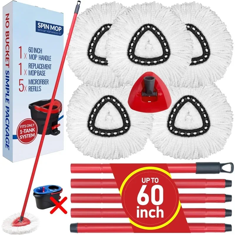 Spin Mop Replacement Kit without Bucket Compatible with O-Cedar EasyWring 1-Tank System 60-Inch Combination Handle