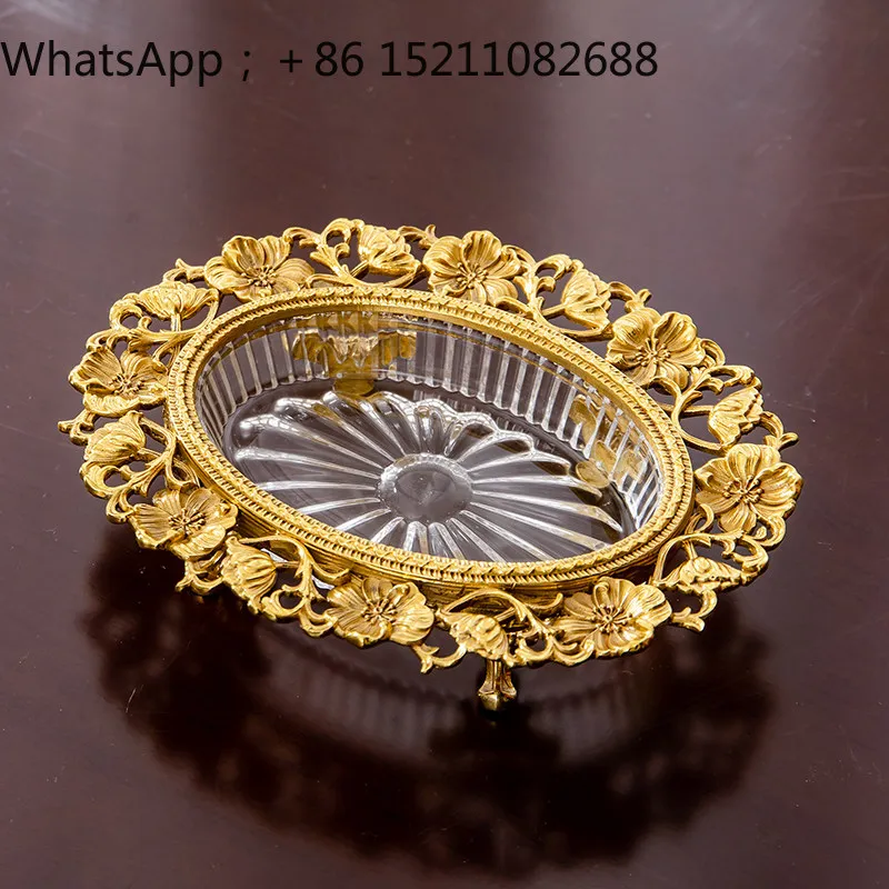 LLY high-end brass engraved soap box bathroom non-punching household high-end crystal glass soap box