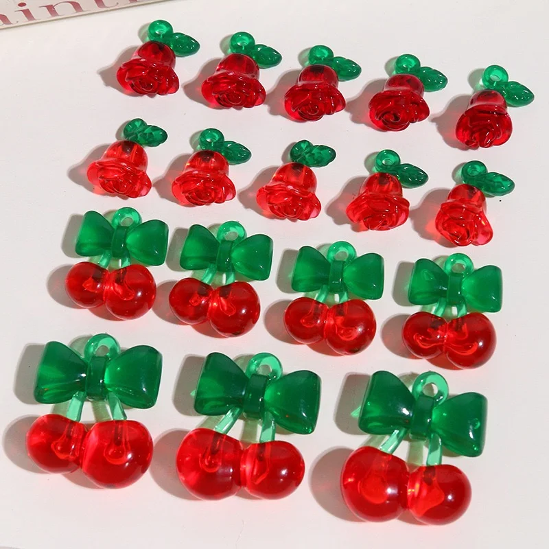 

Новое поступление, 50 шт./лот, красный цвет, принт, мультяшные вишневые розы, цветы, акриловые бусины, ювелирные изделия «сделай сам», кулон для одежды, аксессуар