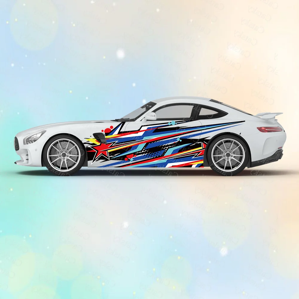 

Colorful Lines Splash Five-pointed Star Car Side Sticker Vinyl Self-adhesive Paper Motorsport Paint Decal Suitable for Truck Suv