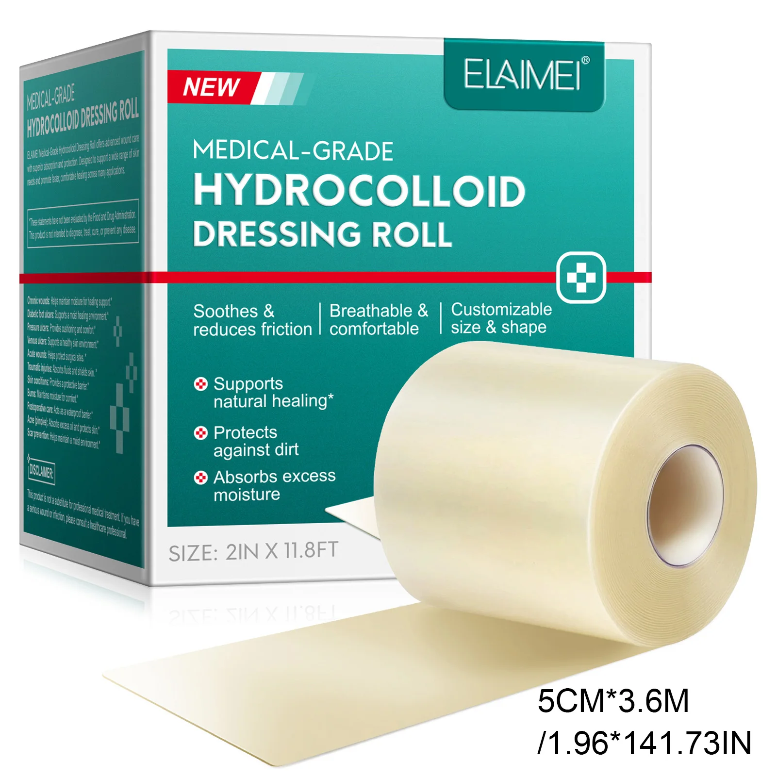 5cm Hydrocolloid Dressing Roll for Wound Care Adjustable Cut Bandage Breathable patch Absorbent Absorbent Waterproof First Aid