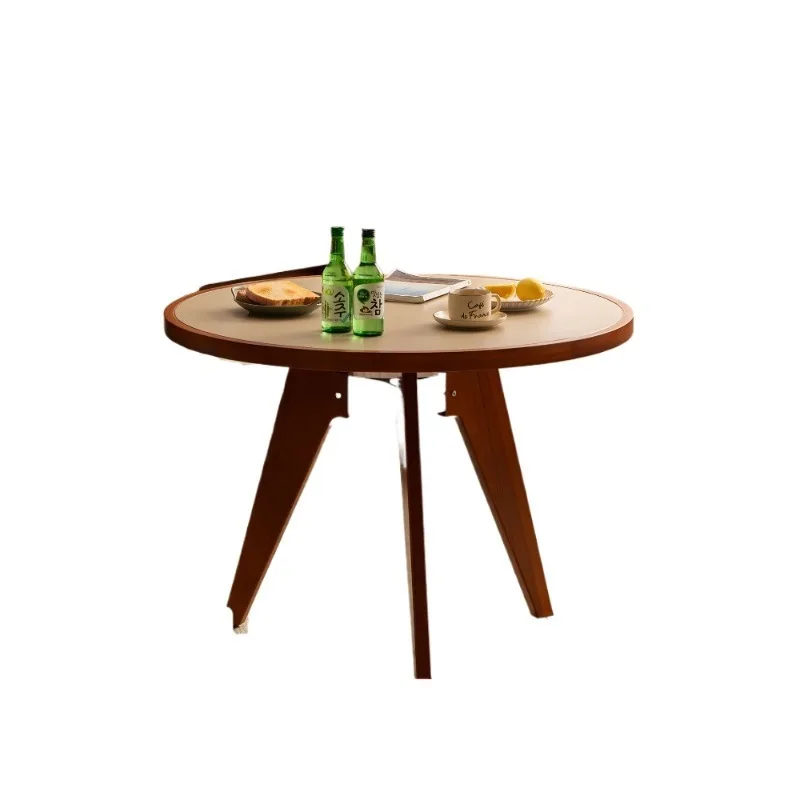 

Round table solid wood dining table, medieval stainless steel table, small apartment