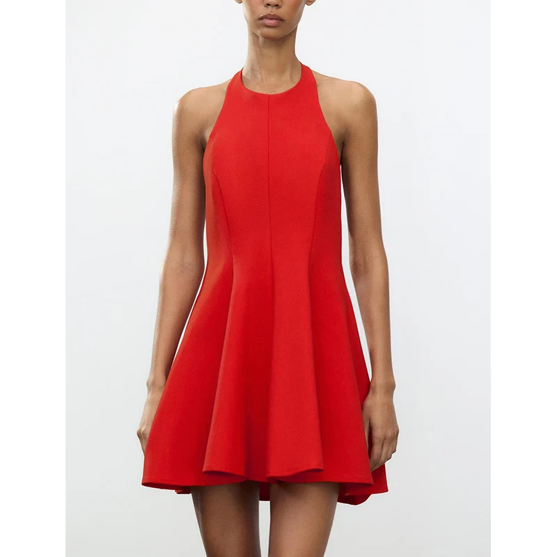 Zomer Dames ort Dr Bal Splice Binnenkant Hoge Taille Brede Zoom Jurk Casual Sle A-lijn Rok Polyestervezel rond Ne