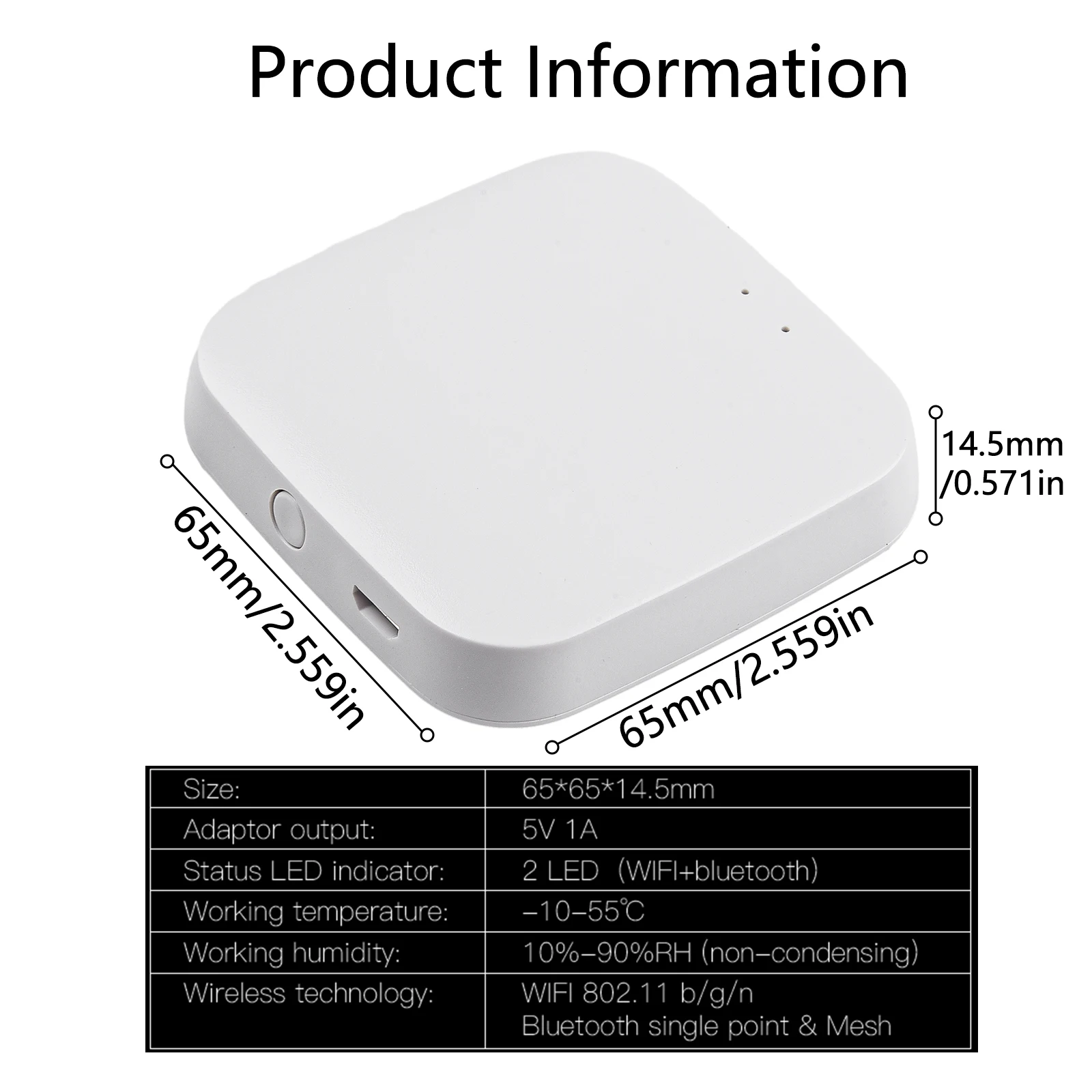 MESH SIG Gate Way Hub Smart WiFi Wireless 2.4G APP DC5V Smart Home 65*65*14.5mm Hub Bridge Low Heat Generation