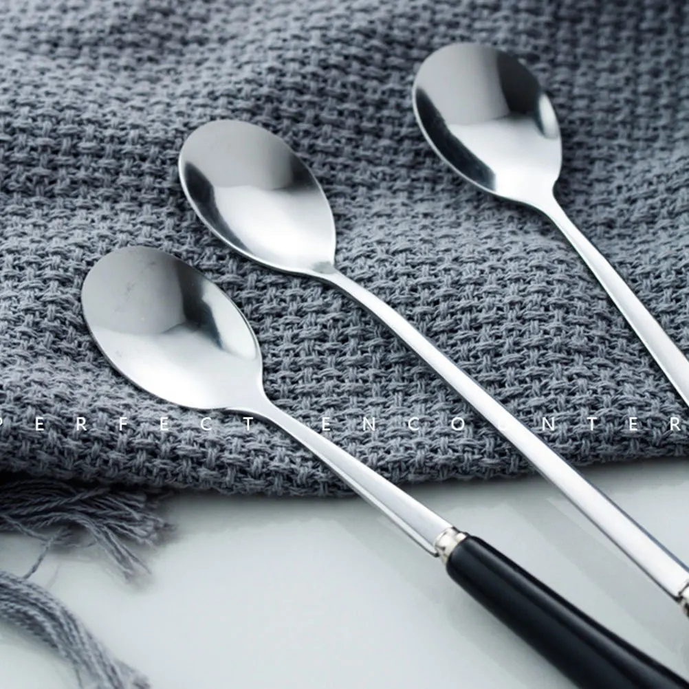 

3Pcs Coffee Spoon Set Stainless Steel Long Handle Mixing Dessert Spoons for Home Bar Coffee Shop Black Small Ice Spoon