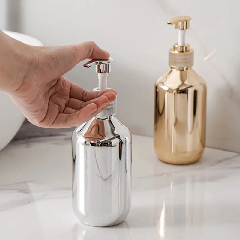 300ml/500ml Electroplating Process Bathroom Shampoo Empty Pump Bottle Refillable Soap Dispenser Shower Gel Liquid Container