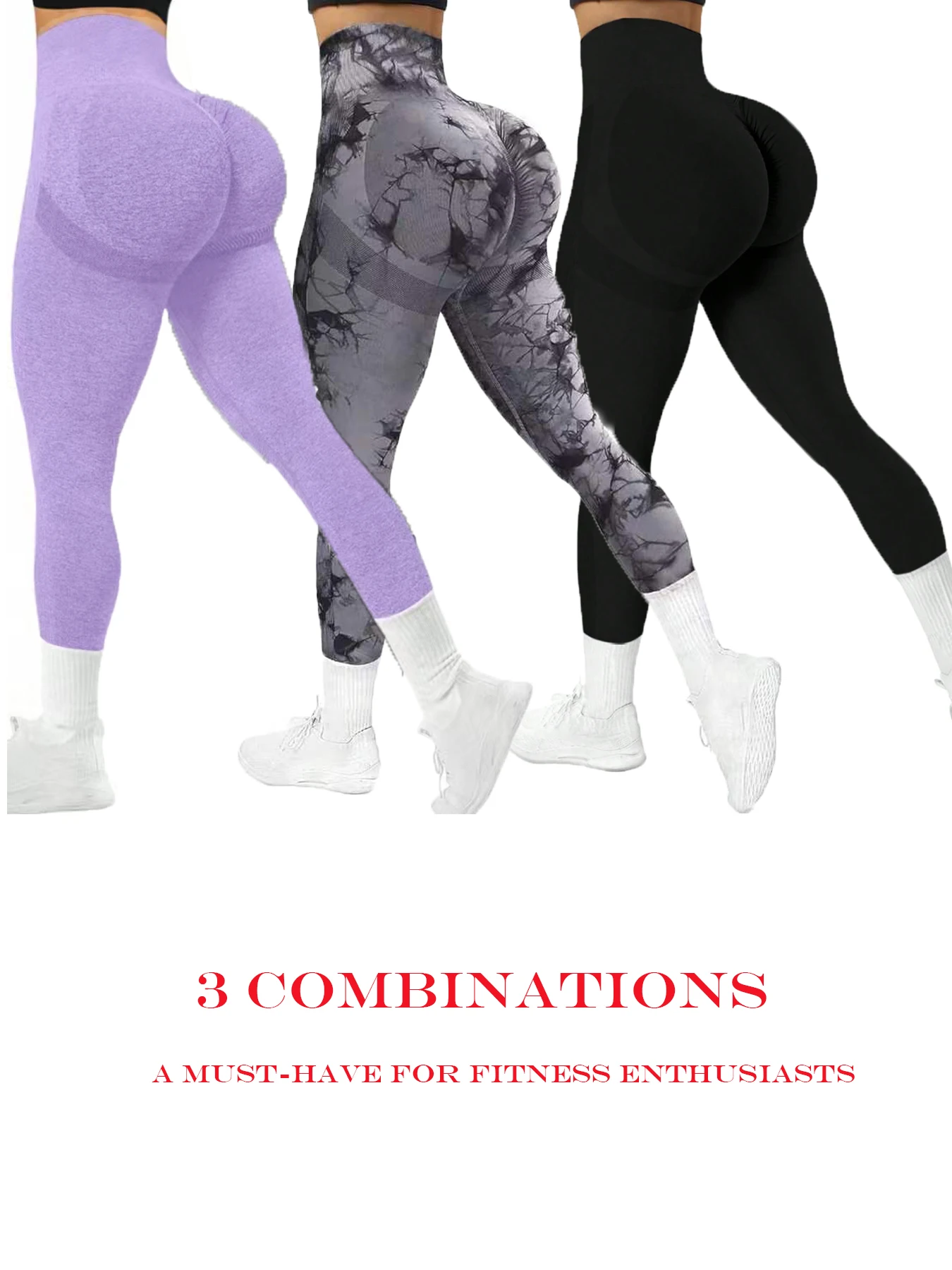 

Women's 3-piece yoga leggings set, sculpted tight hip design, seamless compression, suitable for gym and workout