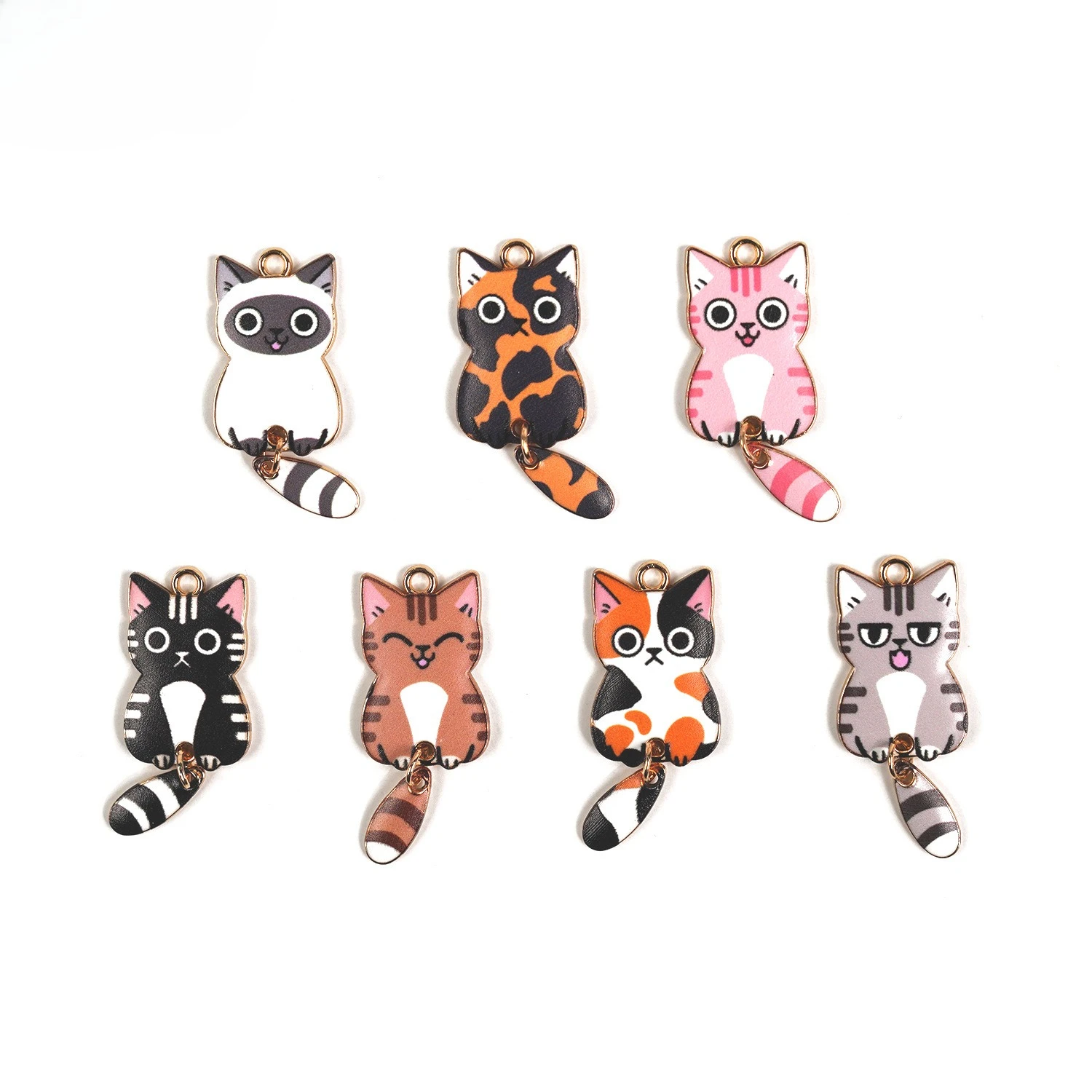 10pcs Cat Enamel Charms 16*38mm Pendants Floatings DIY Earrings Necklace Beads Accessory Fashion Jewelry Making Handmade Craft