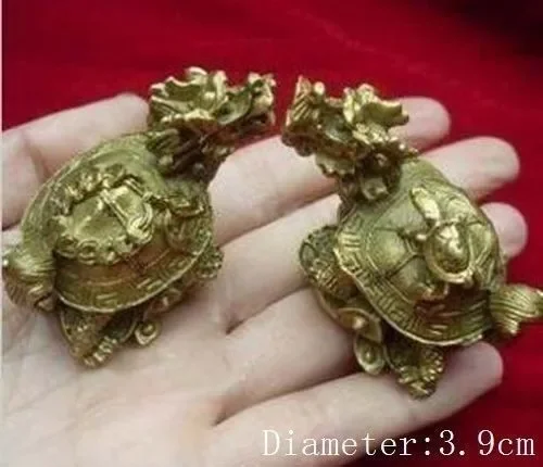 decoration bronze factory Pure Brass Antique A Pair of Delicate Chinese Brass Hand carved Trad Auspicious Dragon Turtle Statues