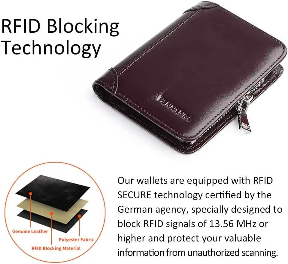 VANNANBA Genuine Leather Wallets for Men with Zipper Coin Pouch,RFID Blocking Bifold Front Poacket Multi Card Holder Wallet