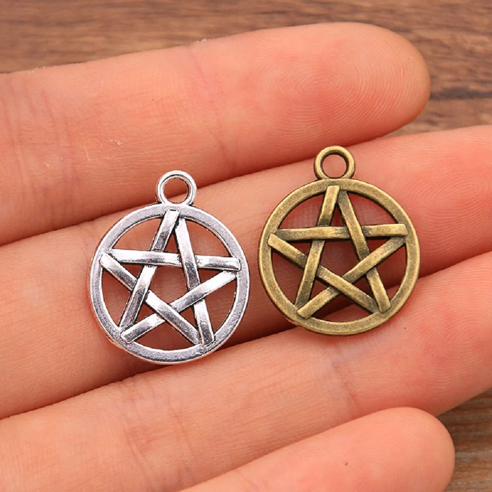 20PCS 15X20mm 2Color Hollow Charms Five-Pointed Star Pendant Jewelry Metal Alloy DIY Necklace Bracelet Earrings Handwork Marking