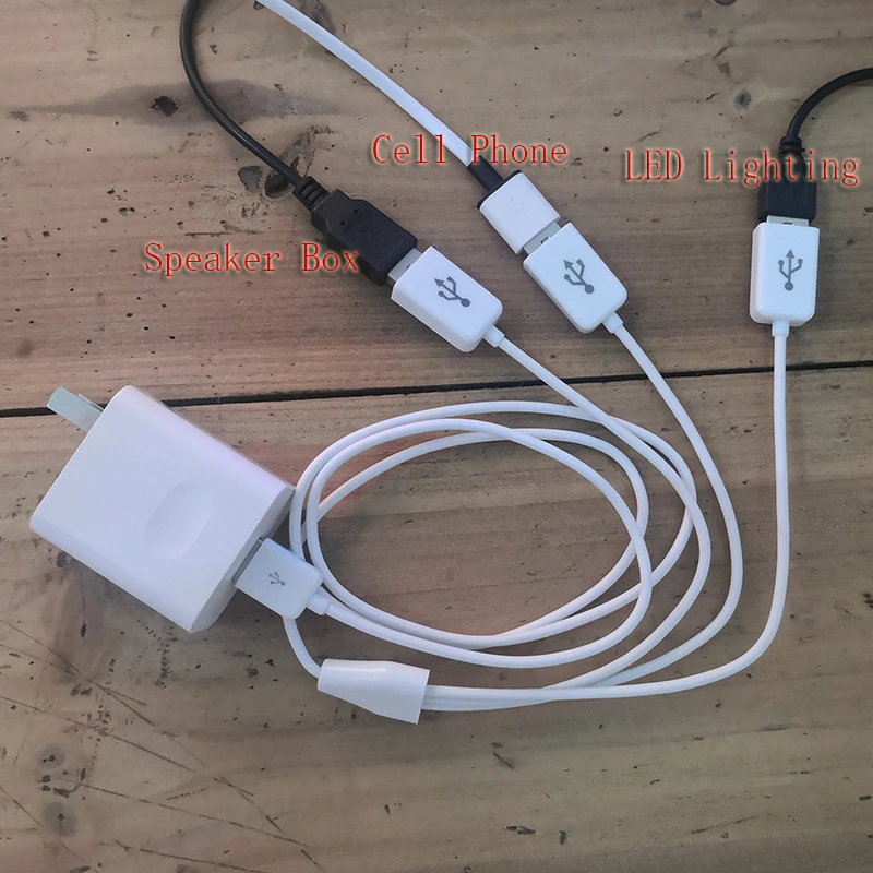 White color 1m  USB2.0 A Male to 3 Port USB Female Power Adapter Y Splitter Charging Cable