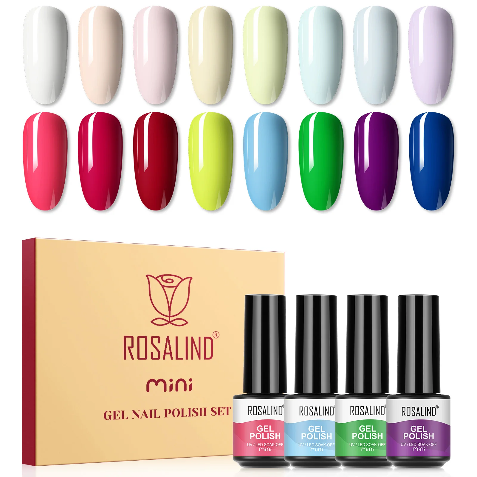 Rosalind-Ensemble de vernis à ongles en gel de couleur, couche de finition, sèche-ongles, lampe à LED de polissage, 16 pièces